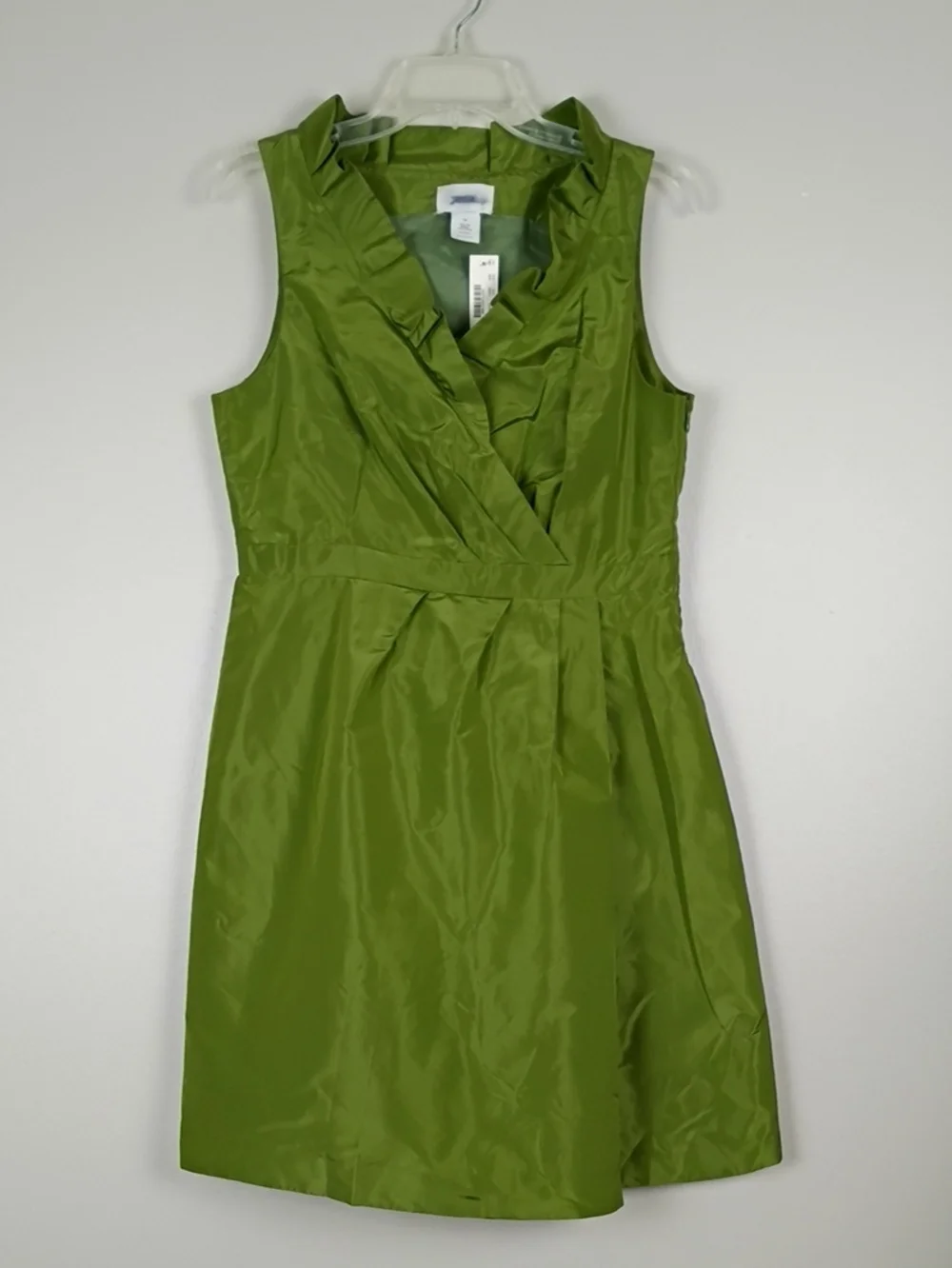 J. Crew Olive Green Silk Faux Wrap Dress NEW Ruffle Wedding Guest Cocktail 10